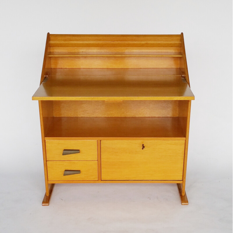 Vintage asymmetrical secretaire in birchwood - 1950s