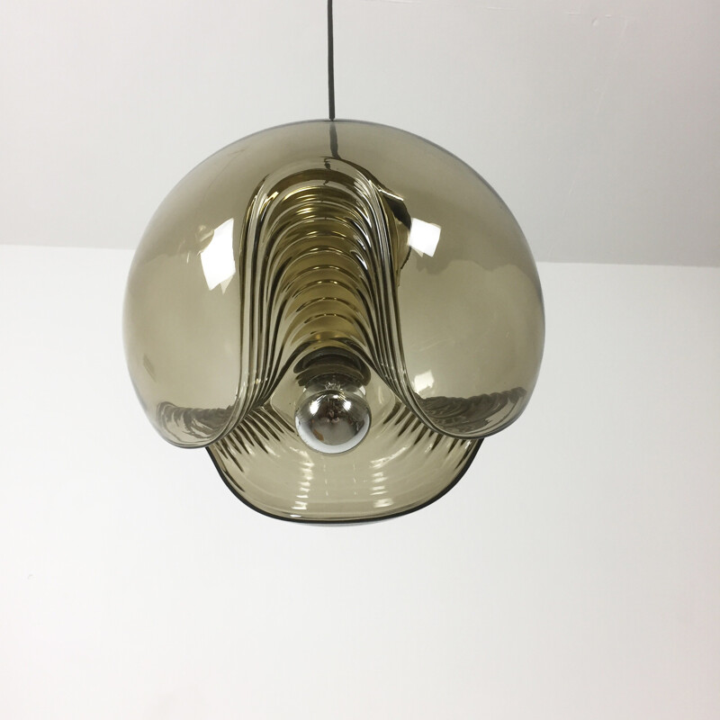 Set of 2 original glass "Wave" Koch and Lowy pendant lights by Peill & Putzler - 1970s