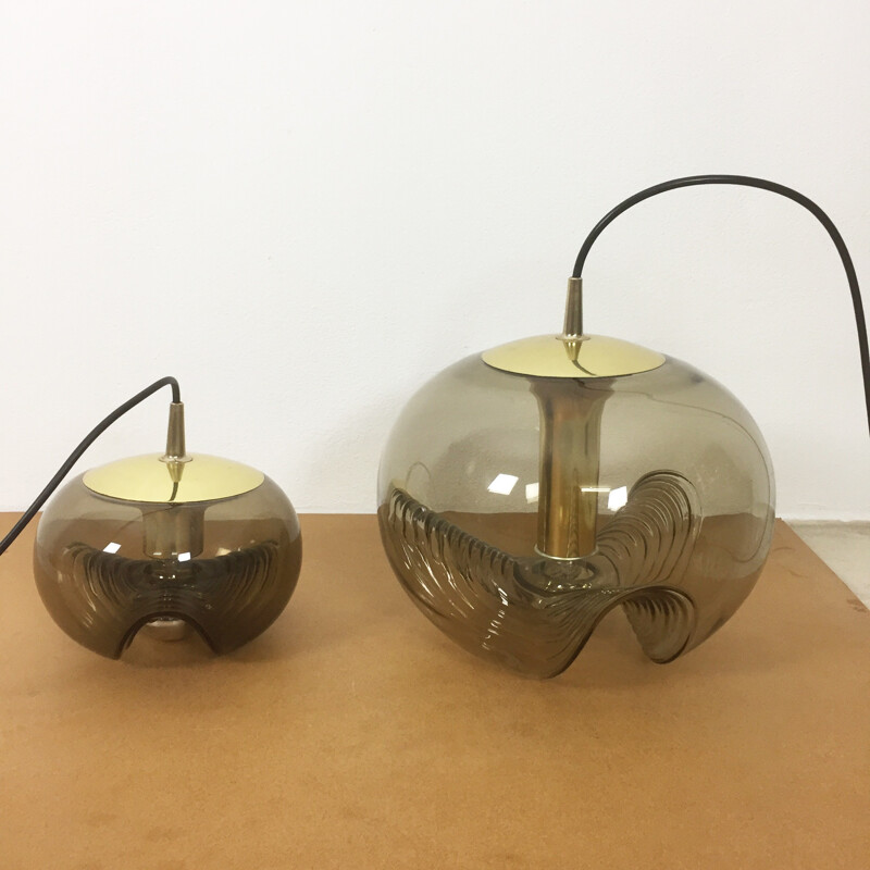 Set of 2 original glass "Wave" Koch and Lowy pendant lights by Peill & Putzler - 1970s