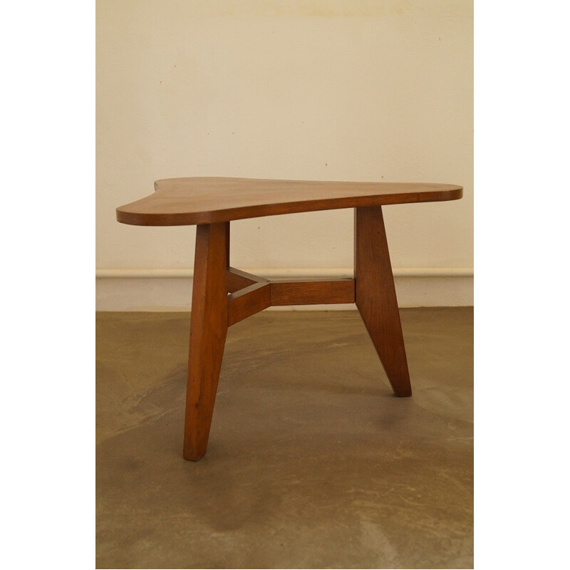 Vintage tripod coffee table in oak - 1950s