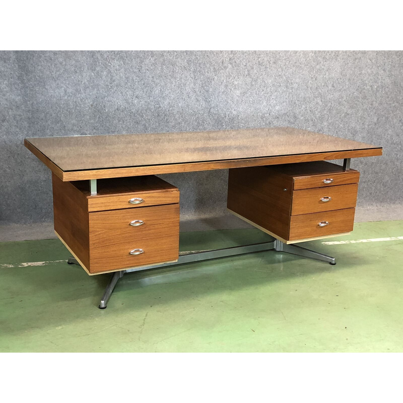 Vintage large oak desk - 1970s