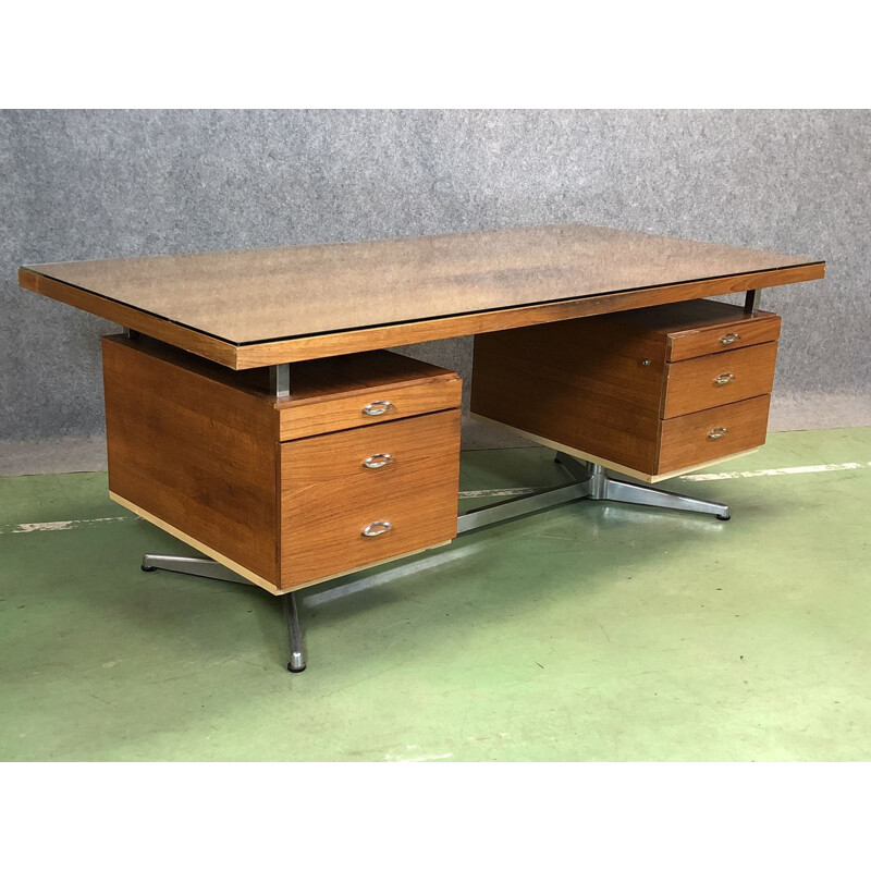 Vintage large oak desk - 1970s