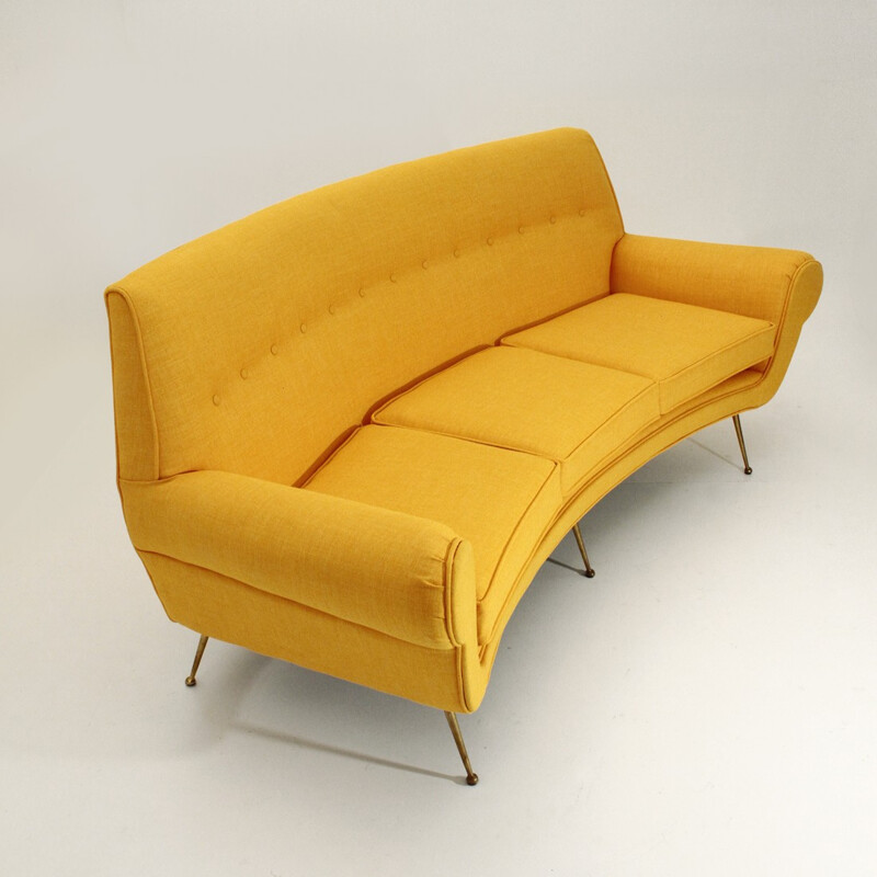Italian 3-Seater Velvet Sofa with Brass Feet - 1950s