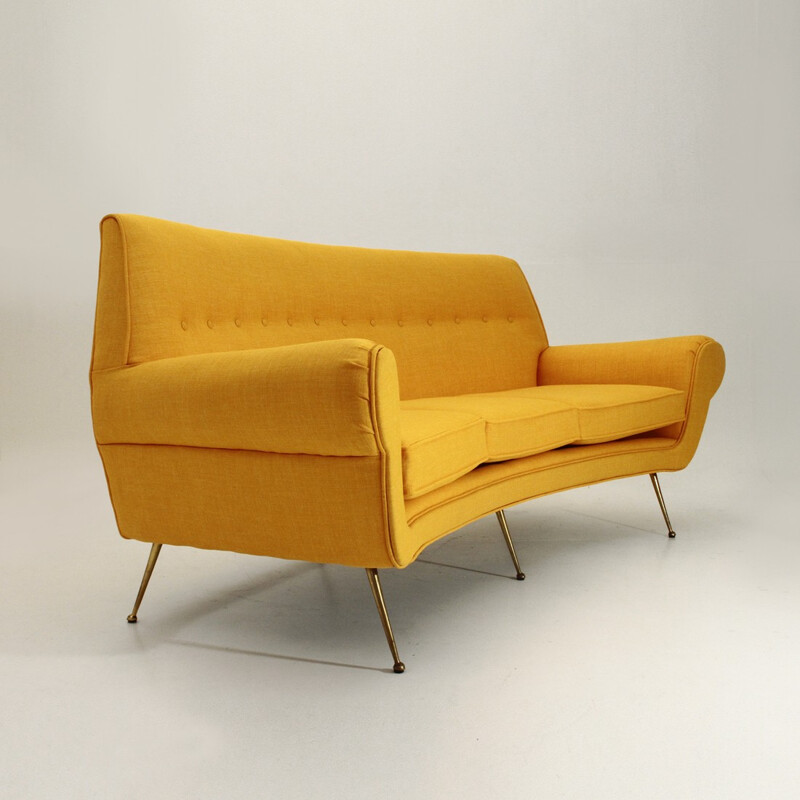 Italian 3-Seater Velvet Sofa with Brass Feet - 1950s