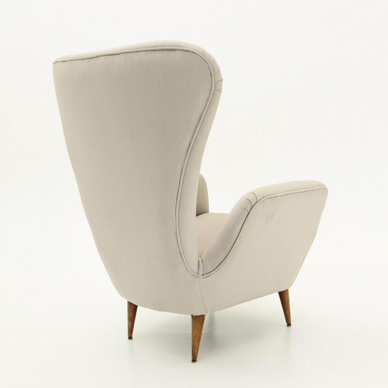 Italian Highback Armchair with Conical Shape Legs - 1950s