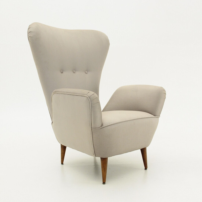 Italian Highback Armchair with Conical Shape Legs - 1950s