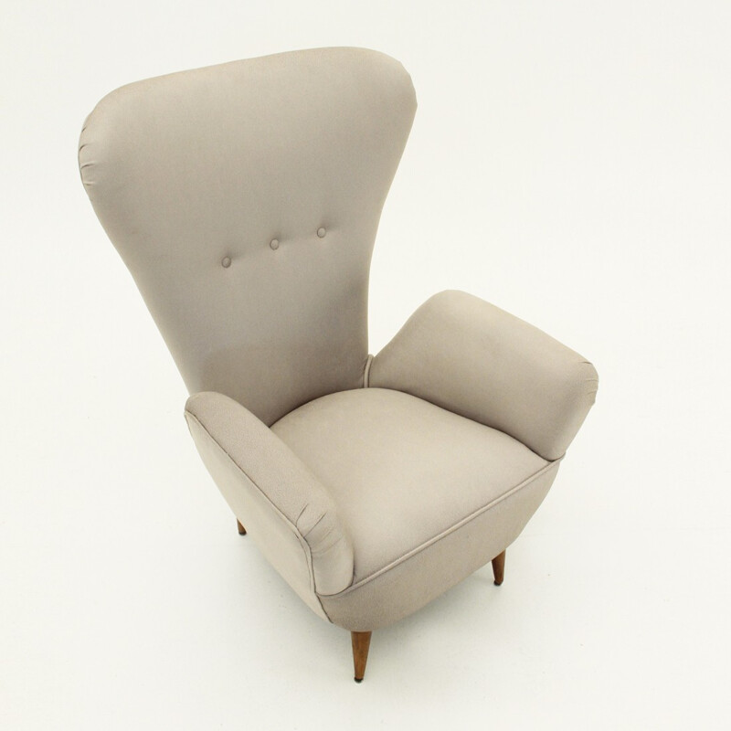 Italian Highback Armchair with Conical Shape Legs - 1950s