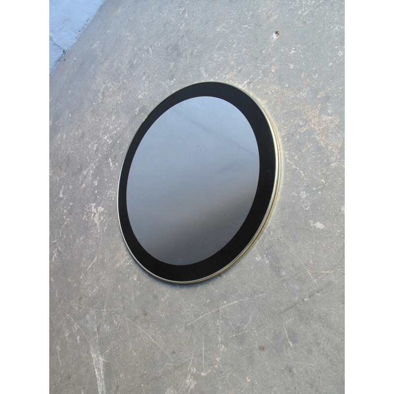 Vintage round mirror with black frame and golden edge - 1960s