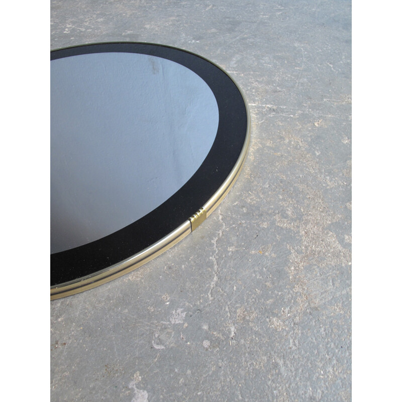 Vintage round mirror with black frame and golden edge - 1960s