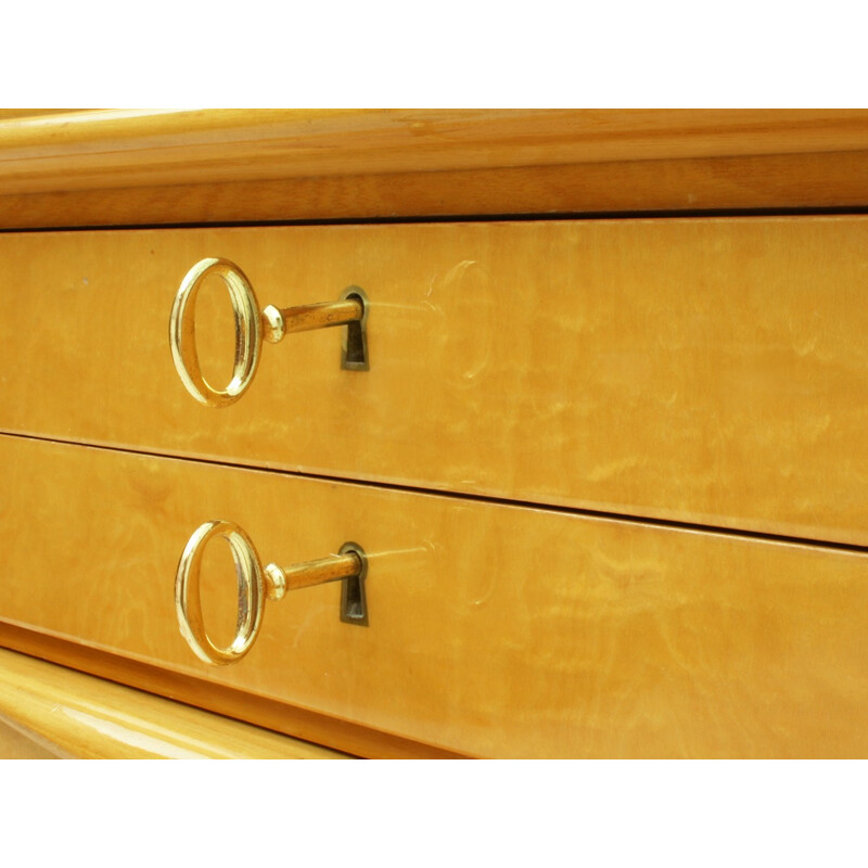 Vintage cherry wood sideboard with glass doors, 1950