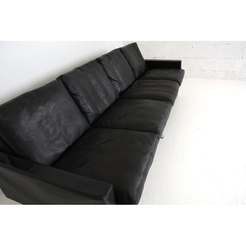 4-seater vintage sofa in black leather - 1960s