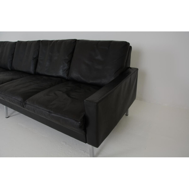 4-seater vintage sofa in black leather - 1960s