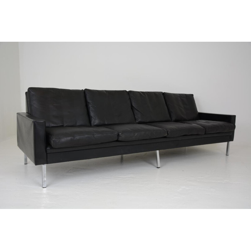 4-seater vintage sofa in black leather - 1960s