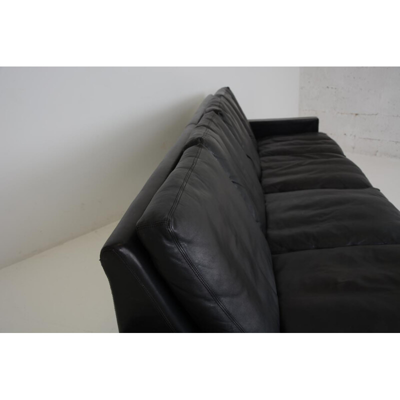 4-seater vintage sofa in black leather - 1960s