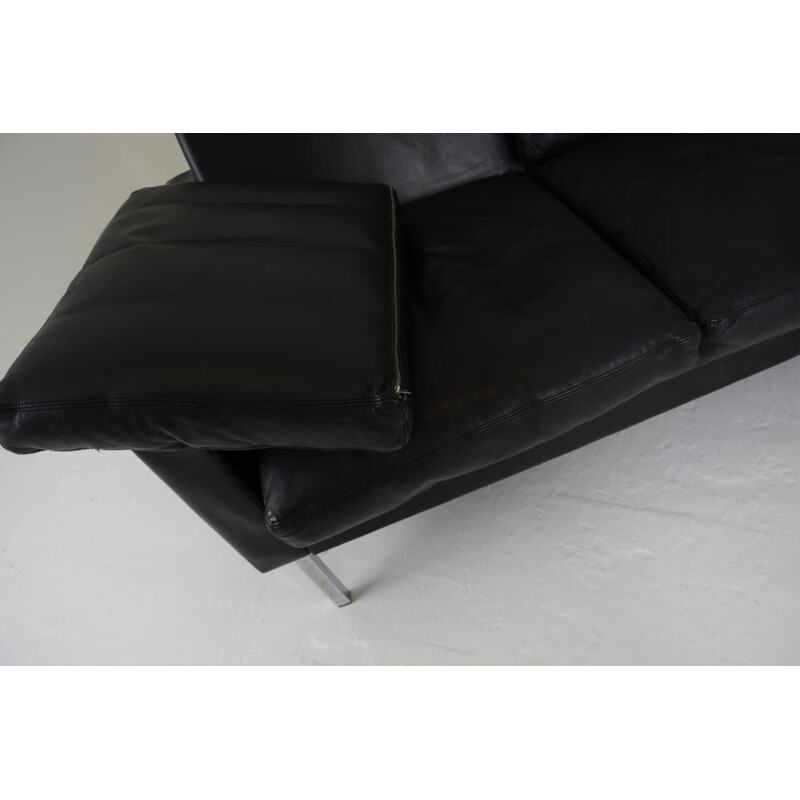 4-seater vintage sofa in black leather - 1960s