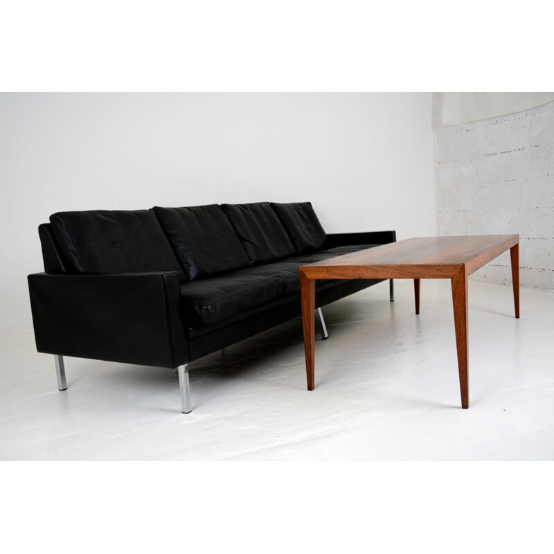 4-seater vintage sofa in black leather - 1960s