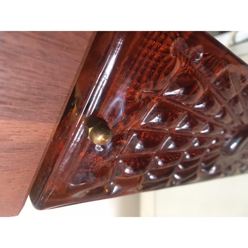 Set of 2 vintage lamps in teak and amber glass - 1960s