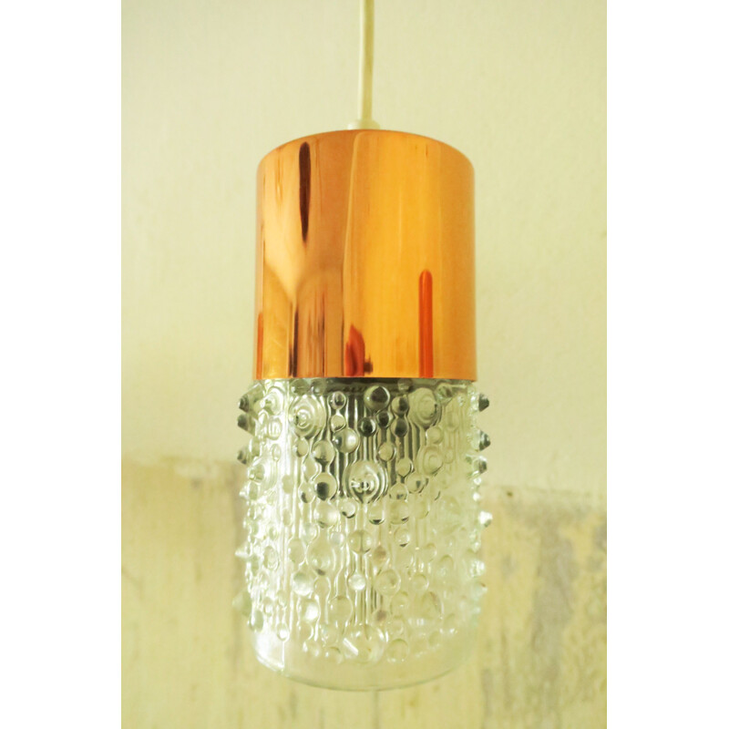 Set of 6 Pendant lamps in Copper and Glass by Doria - 1960s