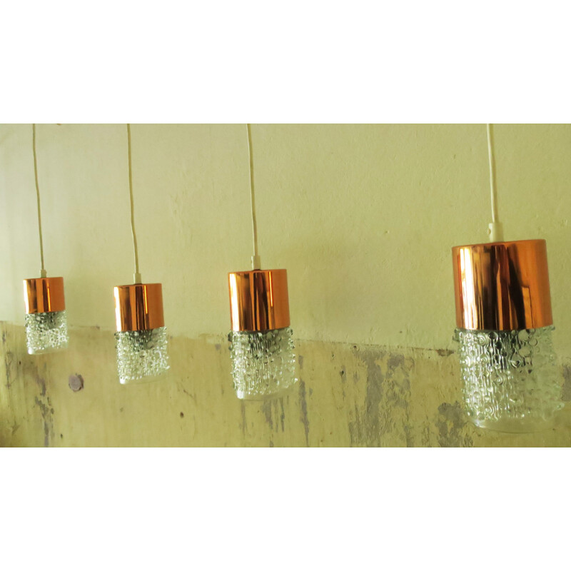 Set of 6 Pendant lamps in Copper and Glass by Doria - 1960s