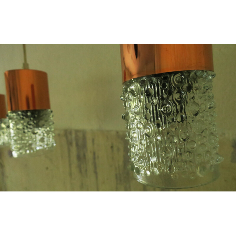 Set of 6 Pendant lamps in Copper and Glass by Doria - 1960s