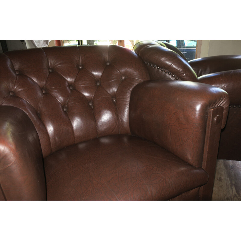 Set of 2 vintage "Club" armchairs  in brown leather - 1930s