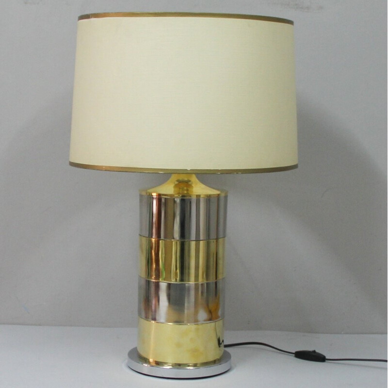 Lampe de table vintage italienne en laiton et métal chromé - 1970