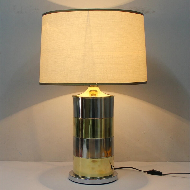 Vintage italian table lamp in brass and chromed metal - 1970
