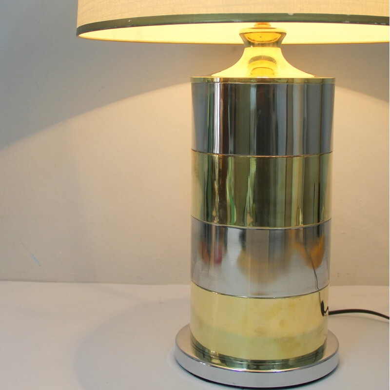 Lampe de table vintage italienne en laiton et métal chromé - 1970