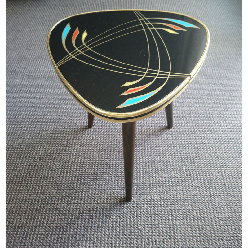 Tripod plant pedestal table in black glass - 1960s