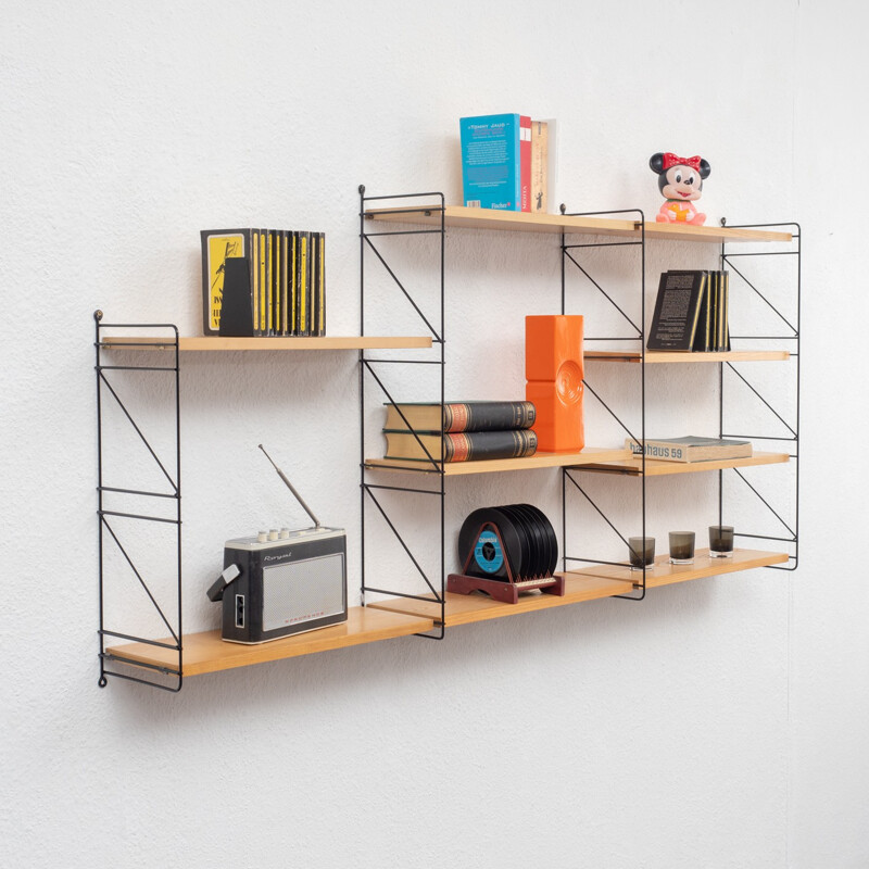 Vintage modular wall shelf in ashwood - 1960s