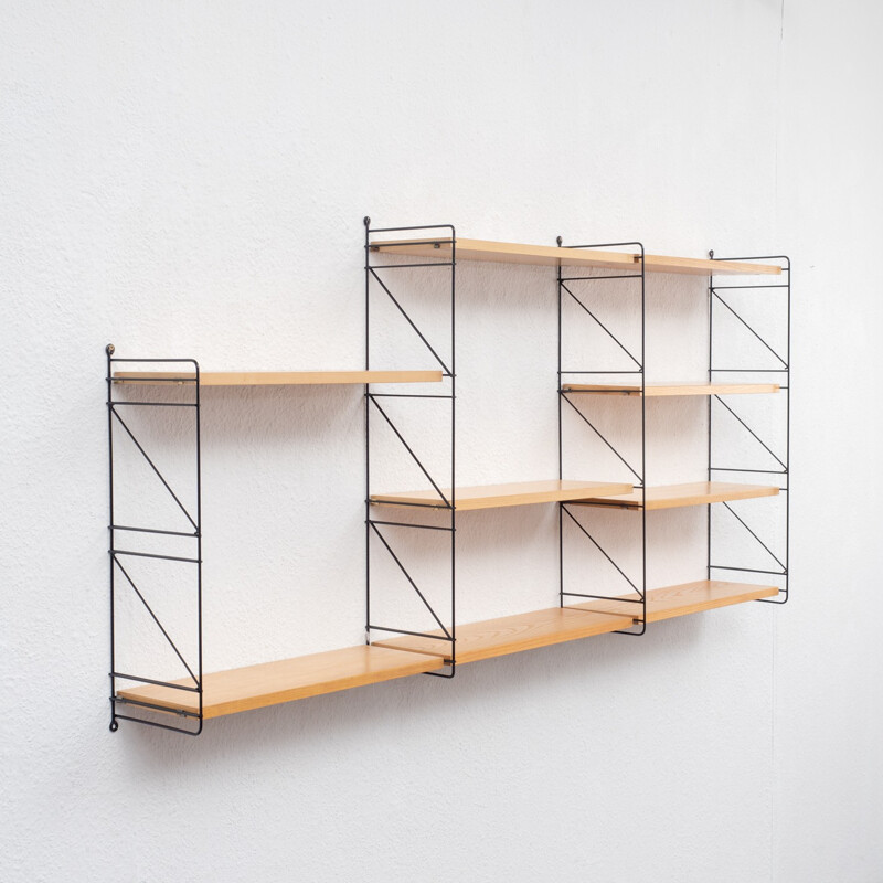 Vintage modular wall shelf in ashwood - 1960s