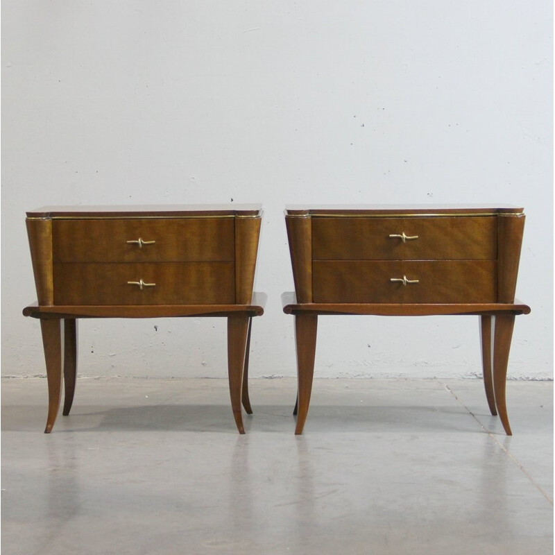 Set of 2 bedside tables in mahogany and brass - 1940s