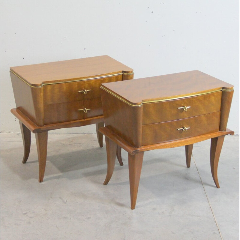 Set of 2 bedside tables in mahogany and brass - 1940s