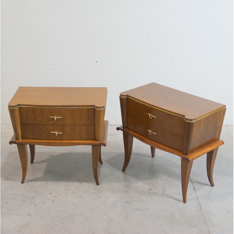 Set of 2 bedside tables in mahogany and brass - 1940s