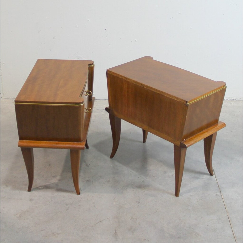 Set of 2 bedside tables in mahogany and brass - 1940s