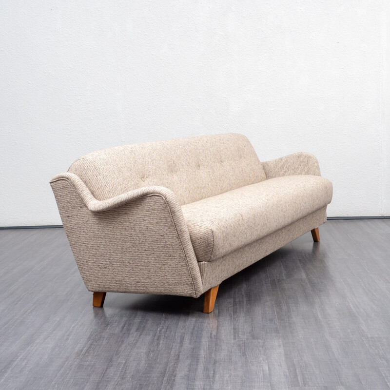 Vintage 3-seater sofa in white fabric - 1950s