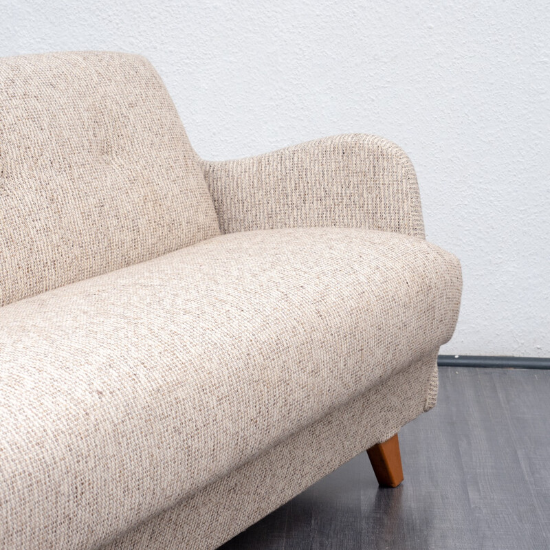 Vintage 3-seater sofa in white fabric - 1950s