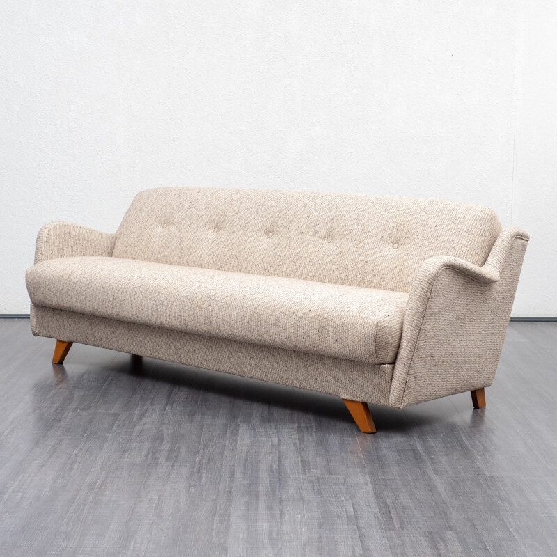 Vintage 3-seater sofa in white fabric - 1950s