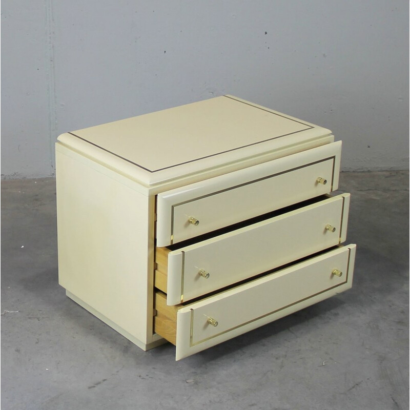 Set of 2 vintage bedside tables in lacquered wood and gold metal - 1970s
