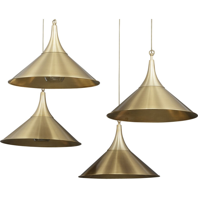 Vintage set of 4 pendant lamps in  brass - 1970s