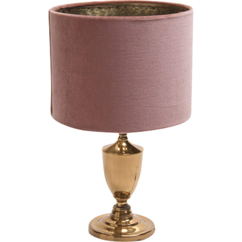 Vintage golden lamp with velvet lampshade - 1970s