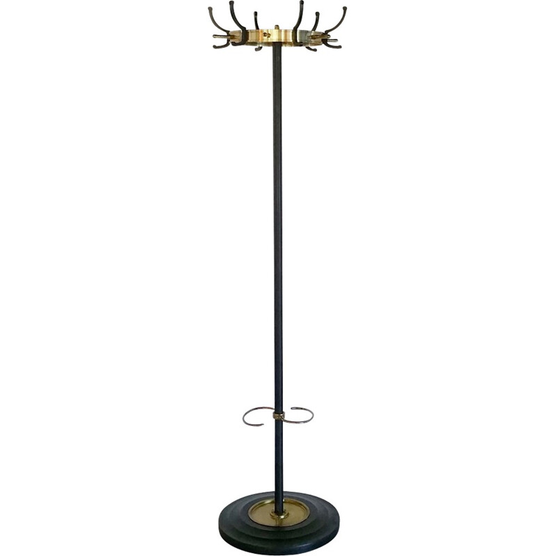 Vintage coat rack in brass and metal by Jacques Adnet - 1950s