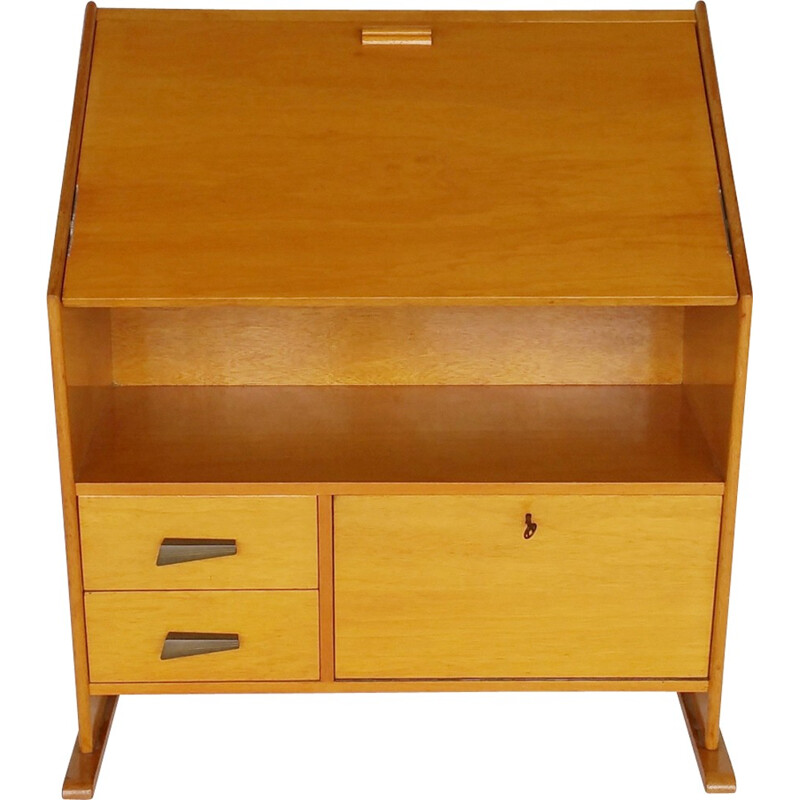 Vintage asymmetrical secretaire in birchwood - 1950s