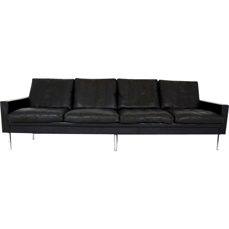 4-seater vintage sofa in black leather - 1960s