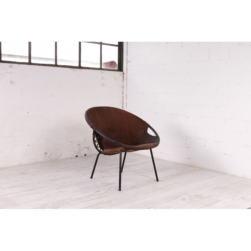 Chaise "Circle" vintage en cuir marron - 1960
