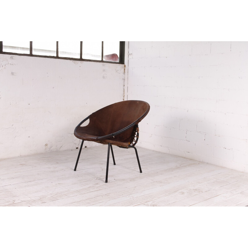 Vintage "Circle" chair in brown leather - 1960s