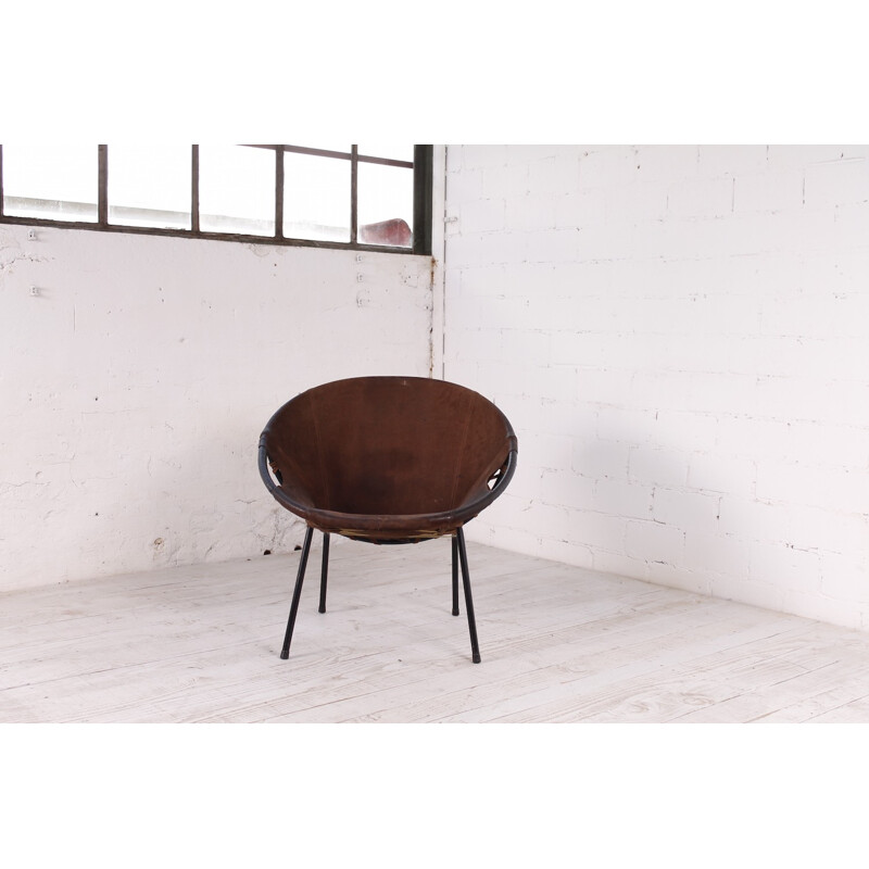 Chaise "Circle" vintage en cuir marron - 1960