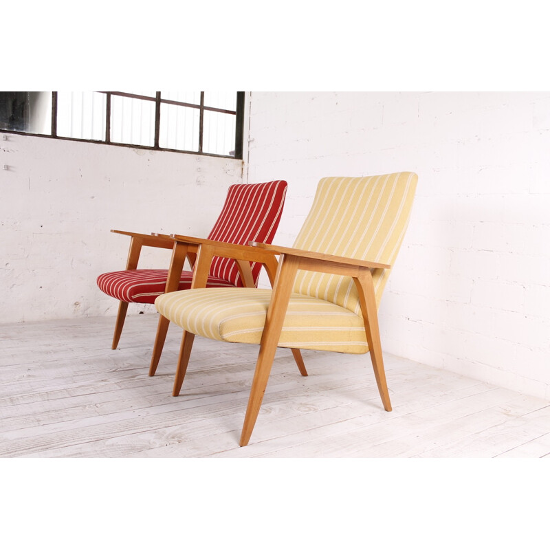 Set of 2 vintage easy chairs in oak - 1950s