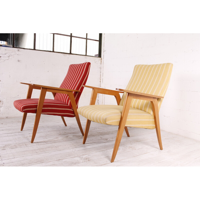 Suite de 2 fauteuils lounge vintage en chêne - 1950