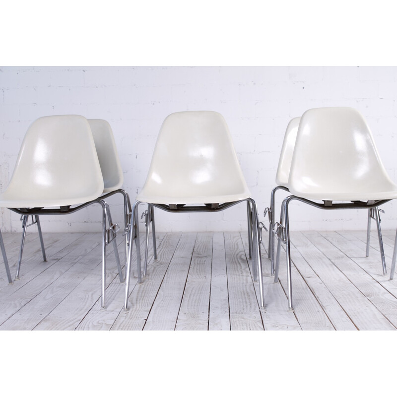 Set of 6 vintage DSS fiberglass chairs by Charles & Ray Eames for Herman Miller - 1970s